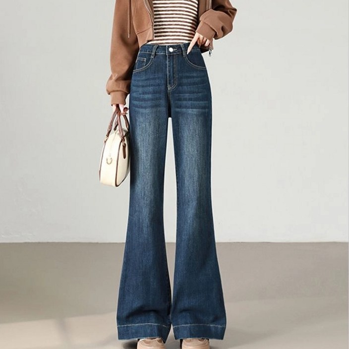 투니스 여성 단색 빈티지 하이웨이스트 세미 부츠컷 데님 긴바지