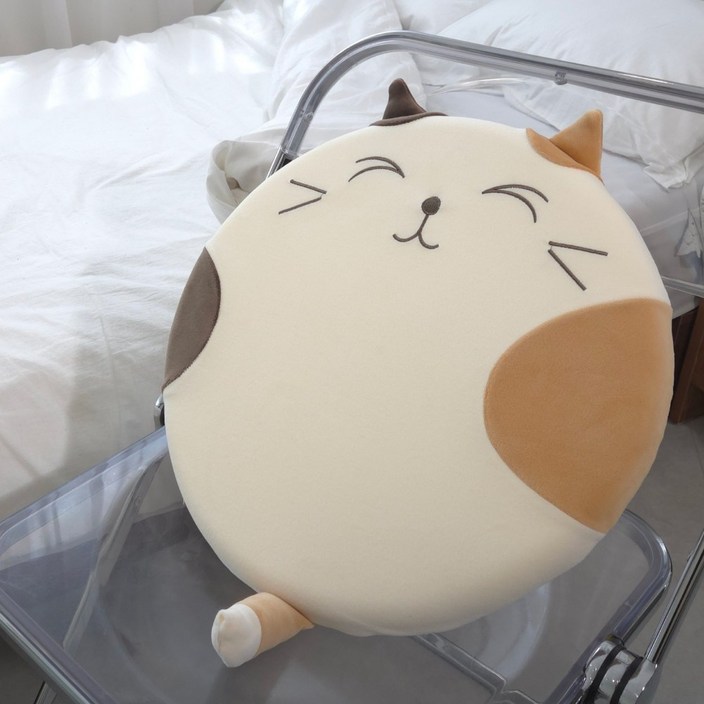 논슬립 메모리폼 고양이캐릭터 원형방석 벤치 유아방석, 고등어태비