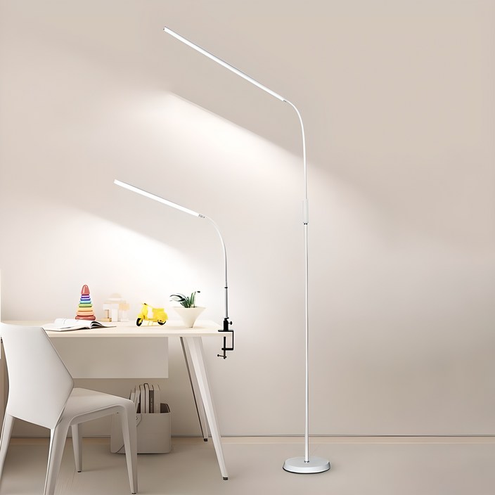 ALLILIO 거실 LED 플로어램프 집게 책상 스탠드 밝기, 색온도 조절 가능 블루라이트 차단 시력보호 스탠드클램프식 겸용 12W