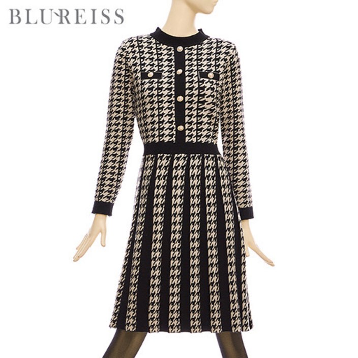 블루레이스 블루레이스 하운드투스배색플리츠원피스_B2W1OP3261