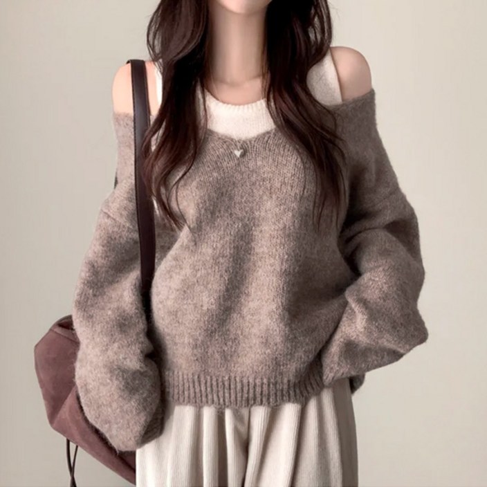 라라홀리 포근 레이어링 브이넥 오프숄더 소프트 니트 이너 나시 세트