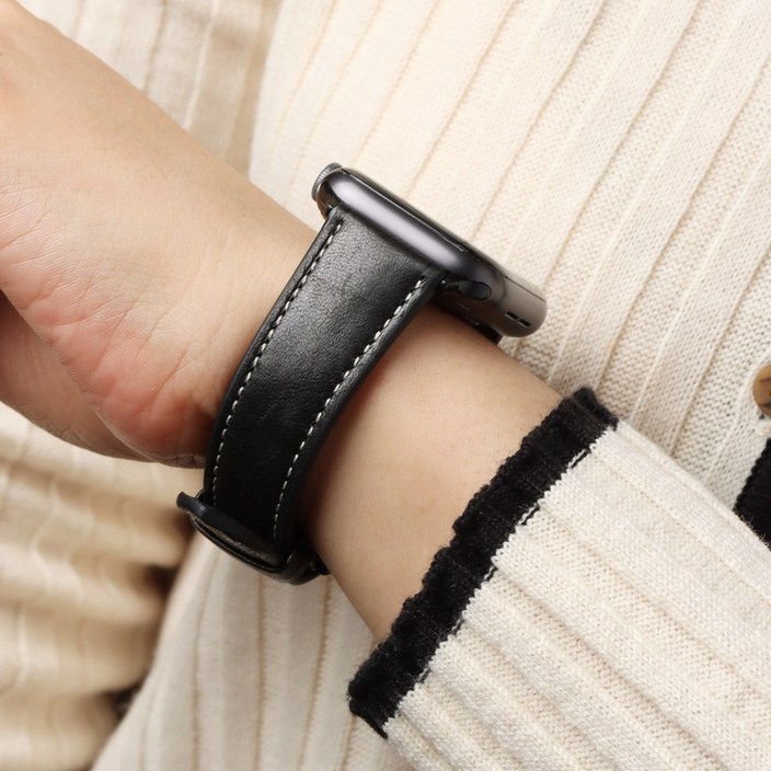 천연 양가죽 독일산 리오스 애플워치 가죽 시계줄 스트랩 메리노 42 44 45mm, 블랙
