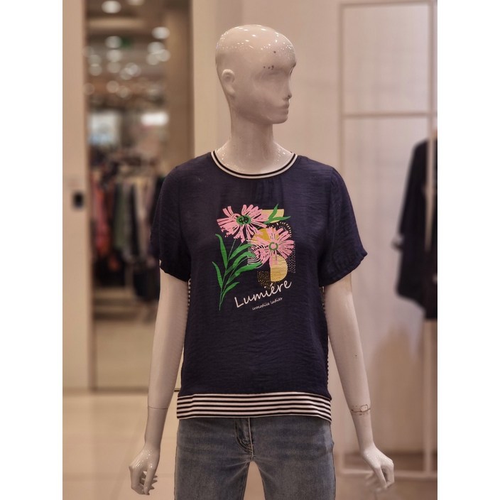 크로커다일레이디 린넨혼방 스트라이프 라운드넥 티셔츠 CLDMTS210