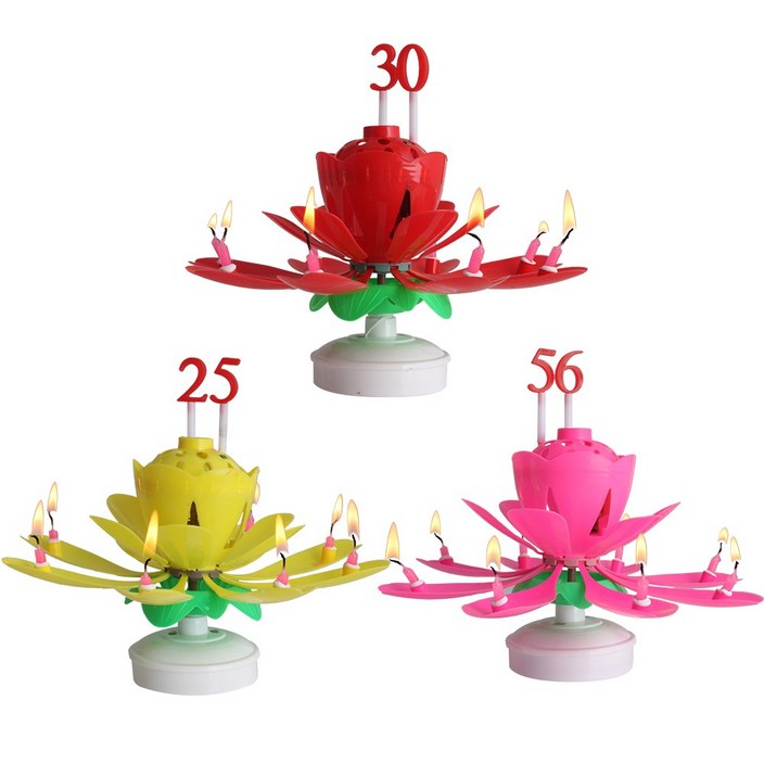 파티용품 생일 축하 초 연꽃 멜로디 회전 초  숫자 19p