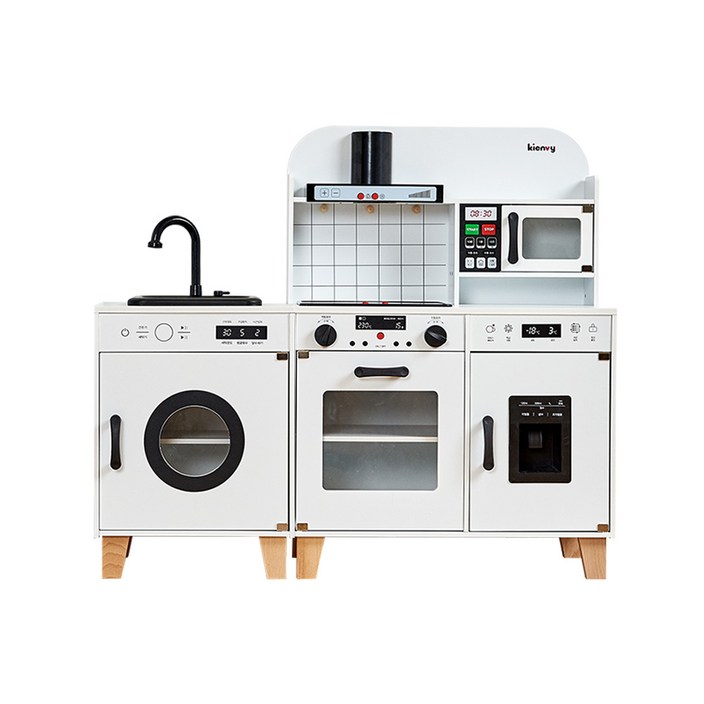 냉장고제외키앤비 물나오는 테라피 원목 주방놀이싱크대 세트, 스노우화이트, 1개