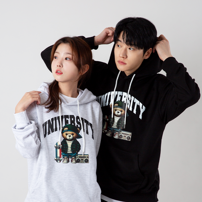 새내기 곰대생 후드티 조거팬츠 세트 색상 4종 상하의세트 후드셋업 편한 오버핏 루즈핏 긴바지 프린팅 빈티지 커플티 데일리 남자 여자 남녀공용