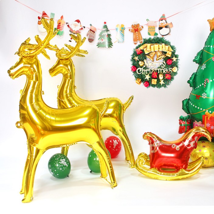 111 크리스마스 파티 초대형 인형 풍선 루돌프 썰매 세트 대형 사슴 산타 트리 홈파티 장식 용품 은박 소품