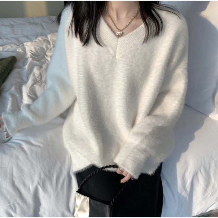 루즈핏 앙고라 밍크털 브이넥 니트 부드러운 3color