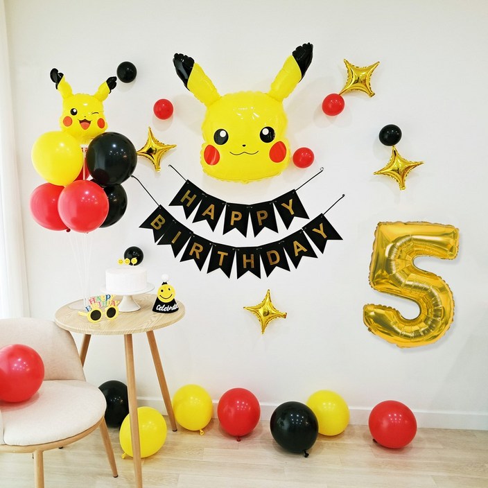 포켓몬 피카츄 생일풍선세트 포켓몬풍선 숫자은박 생일가랜드 파티용품 모자 안경포함