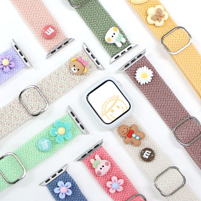 당일출고 브레이드 솔로루프 애플워치 스트랩 워치클링 10 9 8 7 6 SE 2 호환 밴드 시계줄 팝핑스타 파츠 장식 참 꾸미기 악세사리