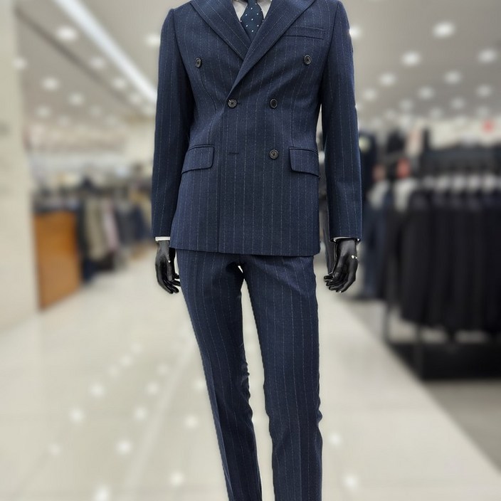 파렌하이트 24F/W  다크그린 스트라이프 플란넬라 더블 브레스티드 정장 세트 FJJ2371