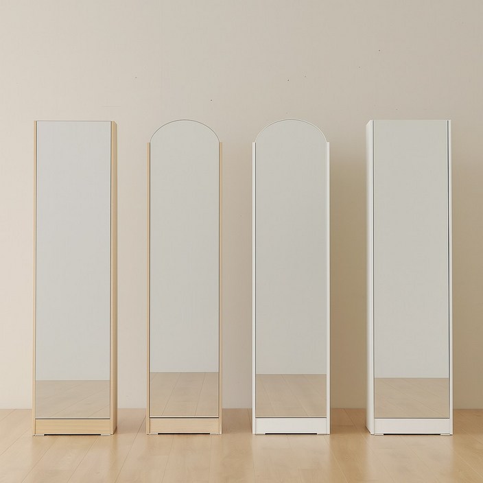 모아르 전신거울 수납장, 오크, 사각