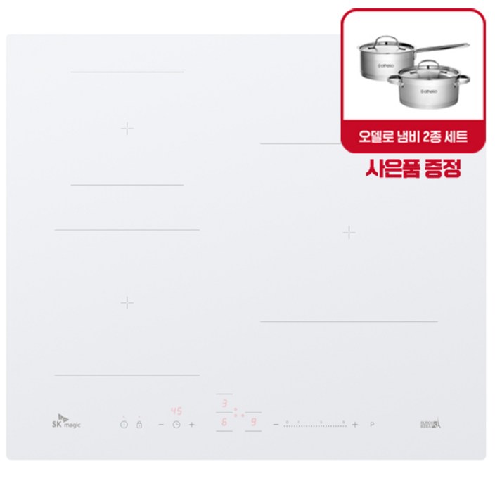 SK매직 3구 빌트인프리스탠딩 3구 유로케라 화이트 인덕션 전기레인지 사은품 냄비세트 무료설치  IHRB32A3