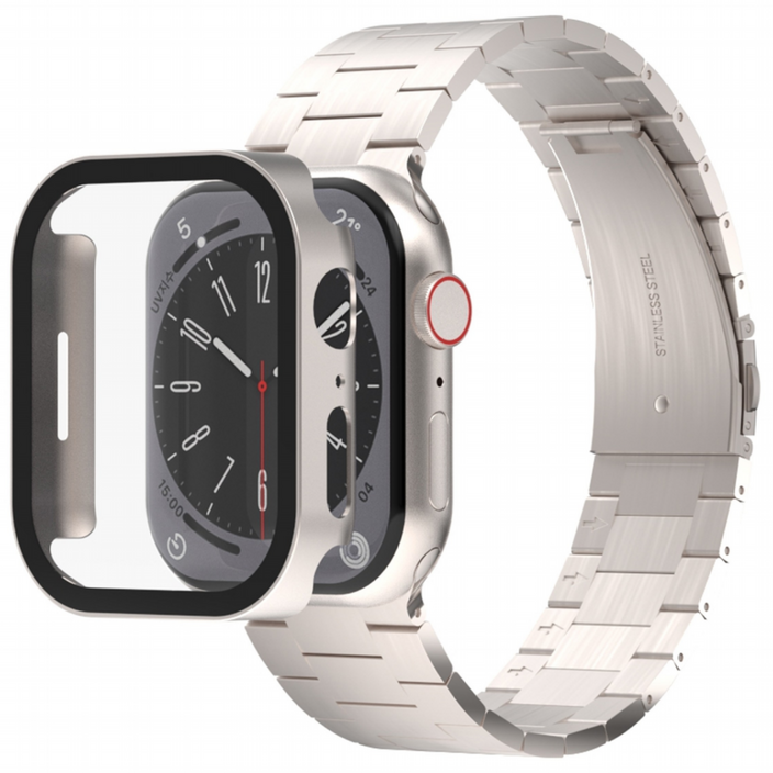 아이메이드잇 애플워치 호환 로이스 메탈 스트랩  풀커버 보호 일체형 케이스, 스타라이트