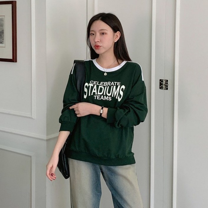 시크블랙 드도레 오버핏 배색 레터링 맨투맨 cpt13494k38