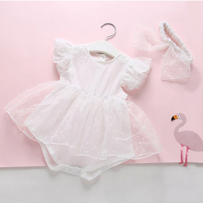 아이엠베베 여아용 통기성 돌 백일 뽀작 릴리 드레스 슈트  머리띠 세트