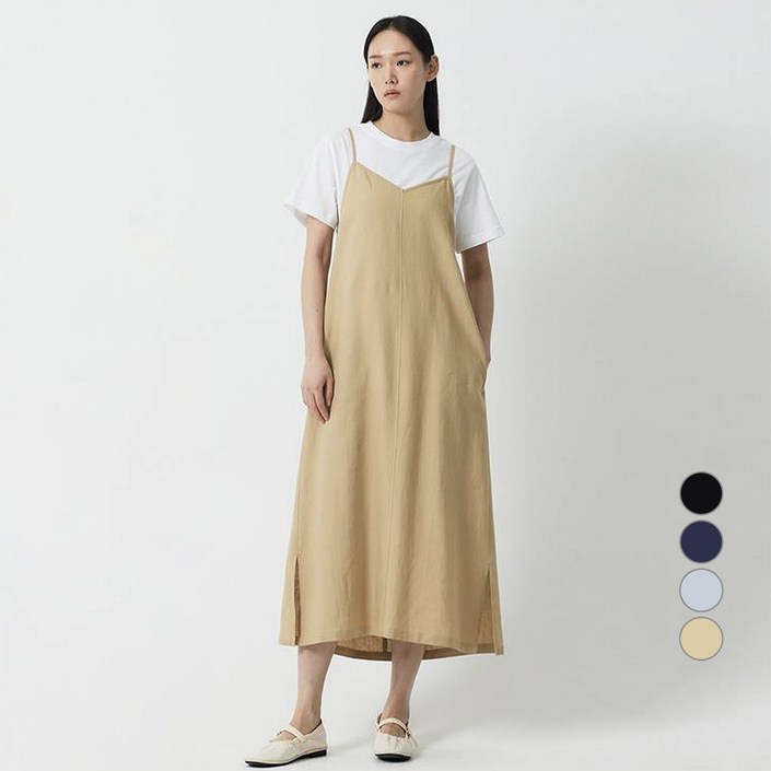 JAJU(자주) 여성용 리넨 블렌디드 뷔스티에 롱 원피스