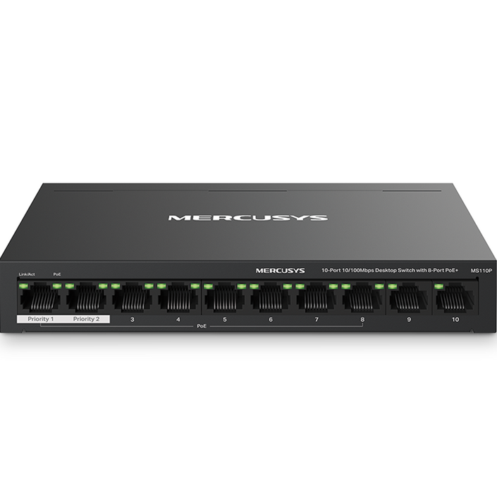 머큐시스 10 포트 10100Mbps 데스크톱 스위치 8 포트 PoE 지원, MS110P, 1개 머큐시스 10 포트 10100Mbps 데스크톱 스위치 8 포트 PoE 지원, MS110P, 1개