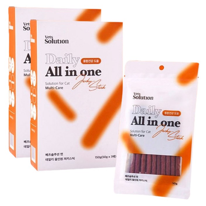 펫프렌즈 베츠솔루션 캣 데일리 올인원 져키스틱 3p, 혼합맛(생선연육/사슴고기/연어), 150g, 2개