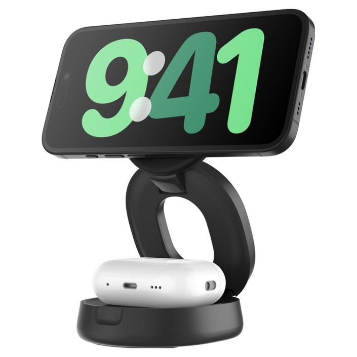 벨킨 2in1 Qi2 15W 컨버터블 마그네틱 무선 고속 충전 스탠드 초소형 각도 조절 지원 WIZ035kr, 블랙(WIZ035krBK), 1개