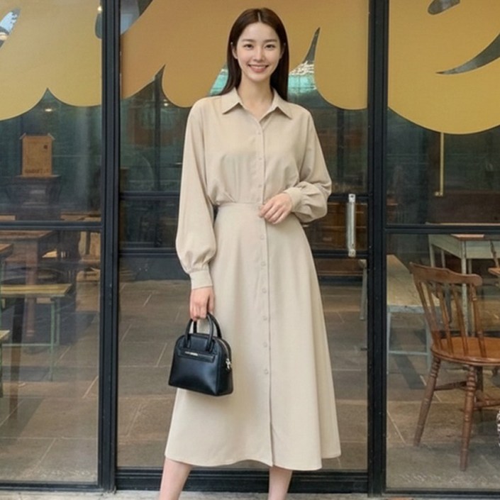 페이퍼먼츠 아브라 볼륨 소매 버튼 셔츠 원피스 14422