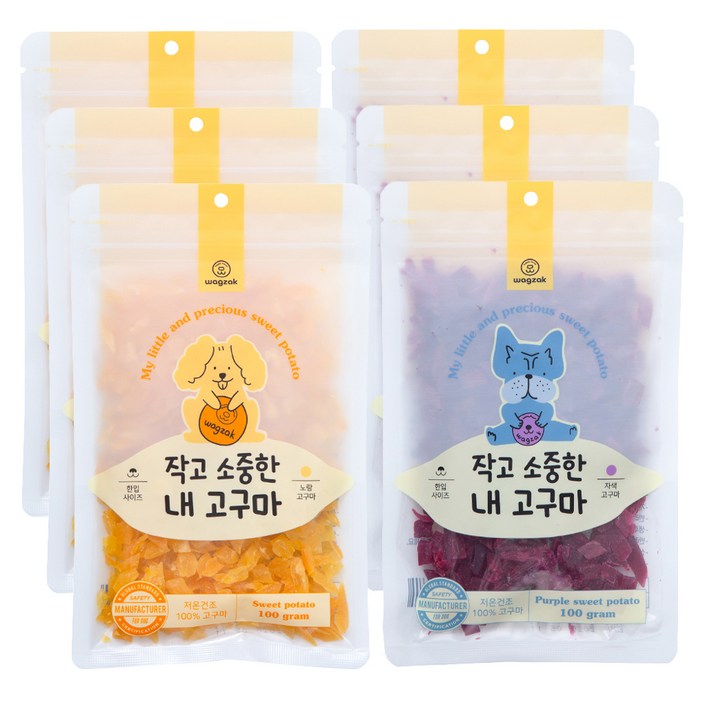 와그작 작고 소중한 내 자색고구마 강아지 간식, 6개, 혼합맛노랑고구마자색고구마 와그작 작고 소중한 내 자색고구마 강아지 간식, 6개, 혼합맛노랑고구마자색고구마