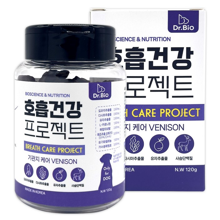 닥터바이오 강아지 영양트릿 프로젝트 호흡건강 도라지 유자 추출물 간식, 120g, 1개, 사슴