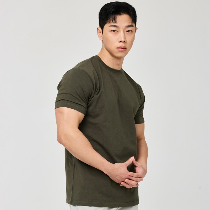 허그본 무지 머슬핏 반팔 티셔츠