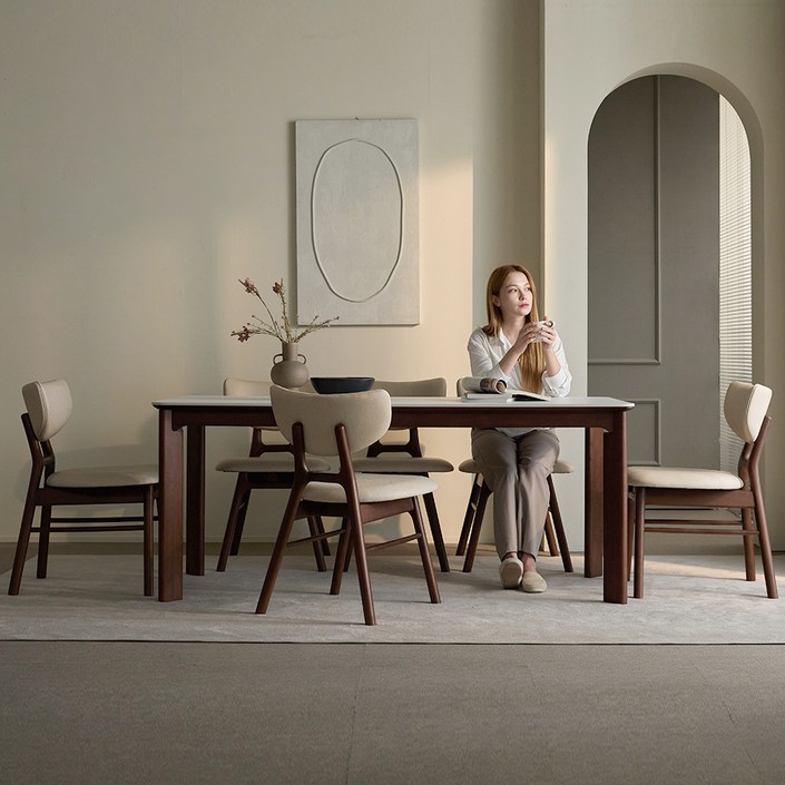 웰퍼니쳐 마르스 세라믹 원목 식탁세트 6인용 방문설치, 월넛, 일반의자 6