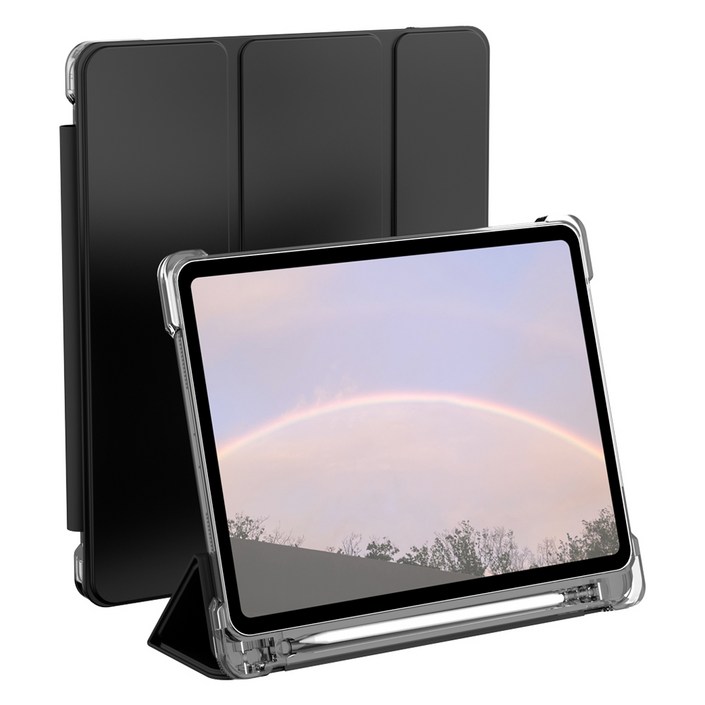 로랜텍 아이패드 펜슬수납 스마트커버 케이스, 블랙, 1개