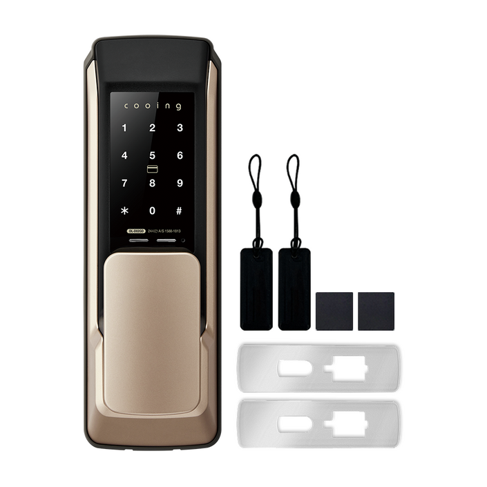 쿠잉 무타공 푸시풀 디지털 도어락 본품+보강판 세트 DL-D02GD, DL-D02GD, 방문설치