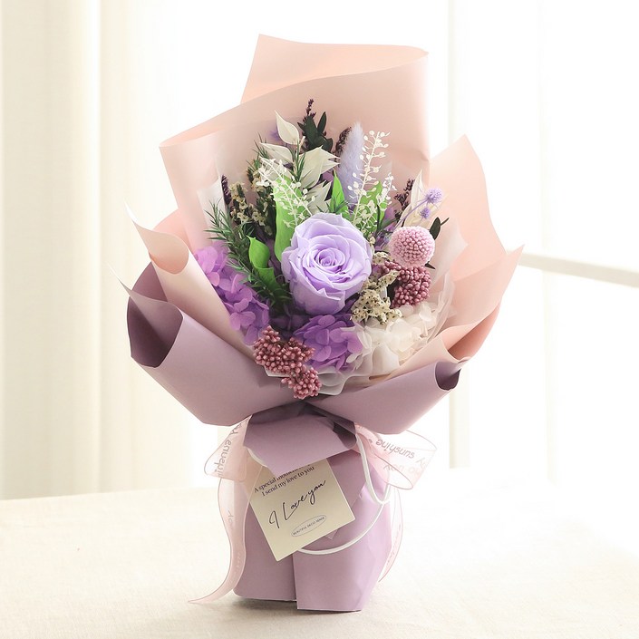 뷰티풀데코센스 생화 프리저브드 꽃다발  쇼핑백