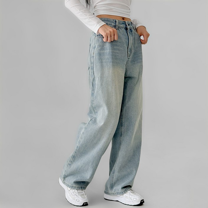 여성용 숏기본롱 기장 데일리 와이드 데님 팬츠 LW1009