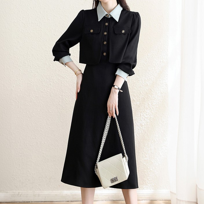 페이퍼먼츠 클레어 투톤 페이크 자켓 정장 원피스 12243