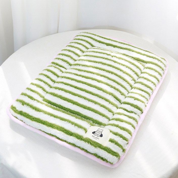 파스텔펫 반려동물 극세사 줄무늬 쿠션매트, 그린, 1개