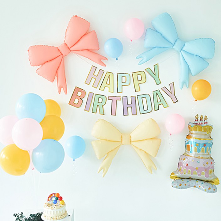 파티해 생일파티 풍선 세트 B, 06 리본 파스텔, 1세트
