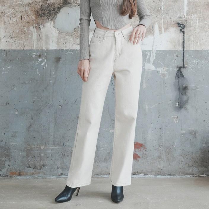 와르 여성용 표준짧은 기장 와이드 면 데님 팬츠