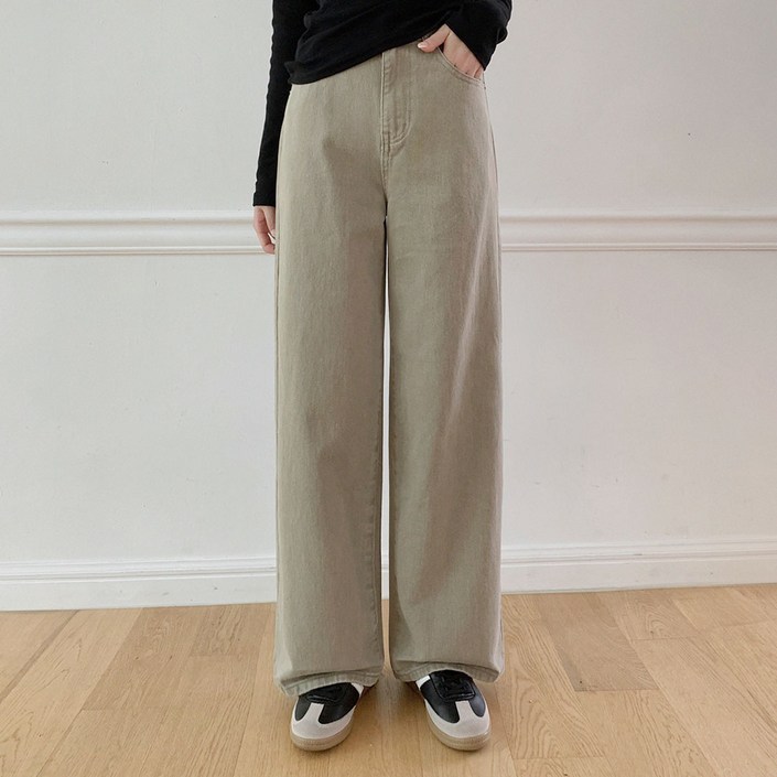 플랜데이 여성용 숏롱 기장 로이 와이드 코튼 팬츠
