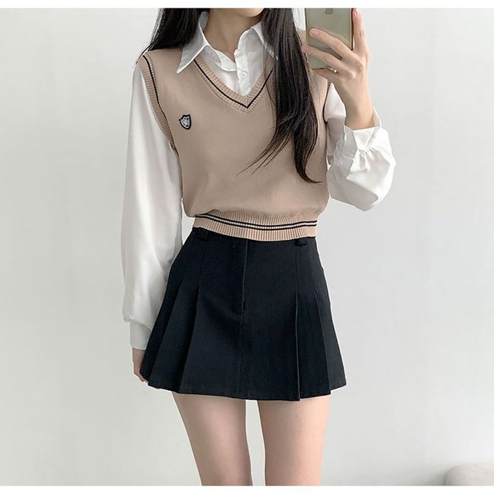 부기샵 2단기장 미니 스커트 숏롱 헤이즐 더블 플리츠 미니 스커트
