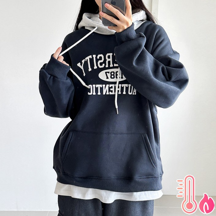 데일리로좋은 기모 1987 배색후드 풀오버 티셔츠 겨울 데일리 캐주얼 기볍고 핏 예쁜 캠퍼스룩