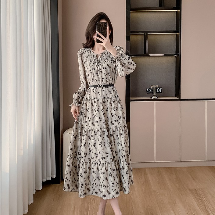 lofei 여성 여름 프린트 반팔 원피스