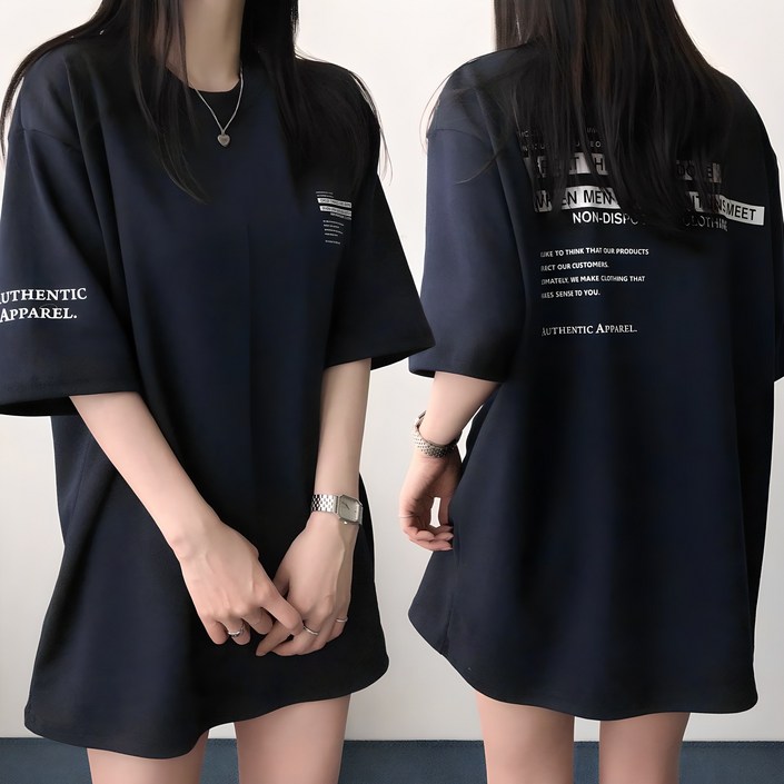 레이디스룸 국산 특양면 2XL 오버핏 어센틱 레터링 빅사이즈 박스 반팔 티셔츠