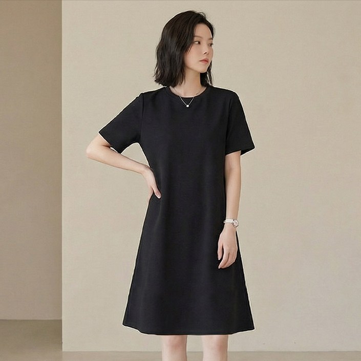 드마엘 이본 무지 반팔 미디원피스 (2color) 여성 원피스+델로나