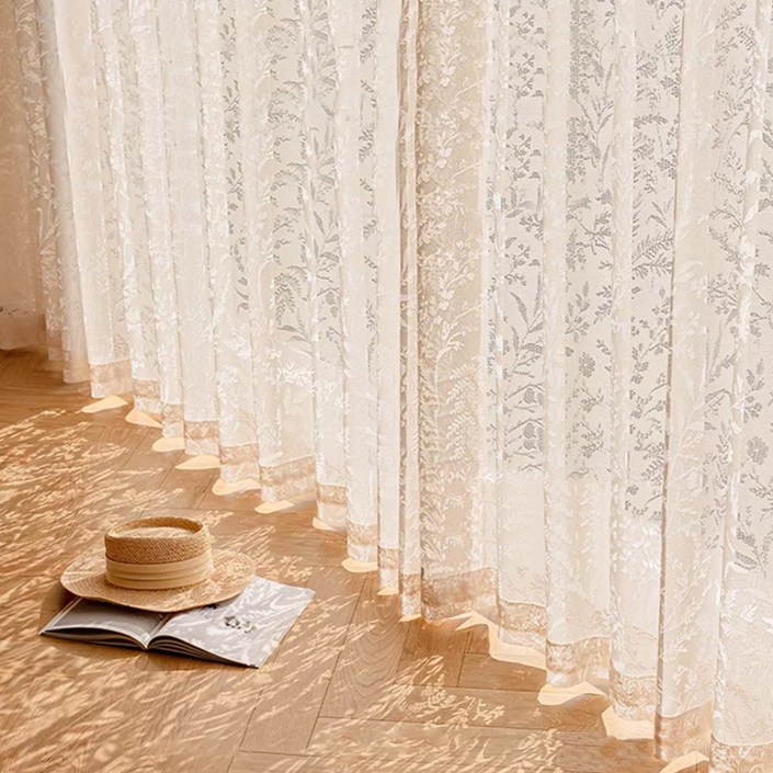 LINSHU 나뭇가지 그림자 쉬폰 커튼 프리미엄 질감 프라이버시 보호