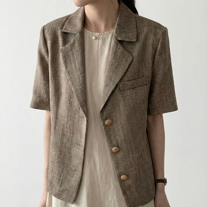 UPPERCUT 자체제작 여성 베이직 린넨라이크 반팔자켓 빅사이즈