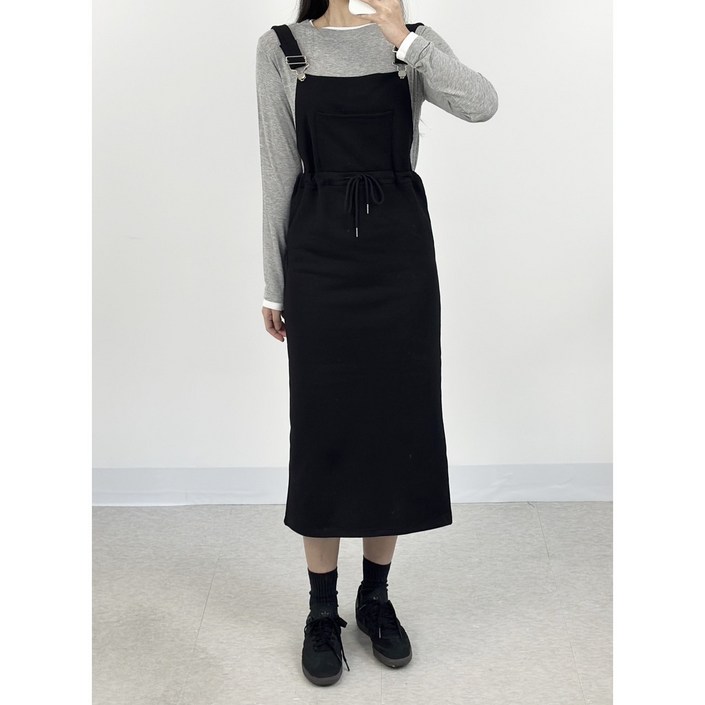 멜빵원피스 뒤트임 롱 스판 면 쭈리 편한 츄리닝 트레이닝복 길이조절가능 그레이,블랙