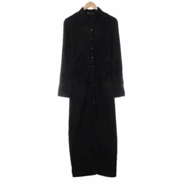 4863 자라 블랙 셔츠형허리셔링롱원피스 S