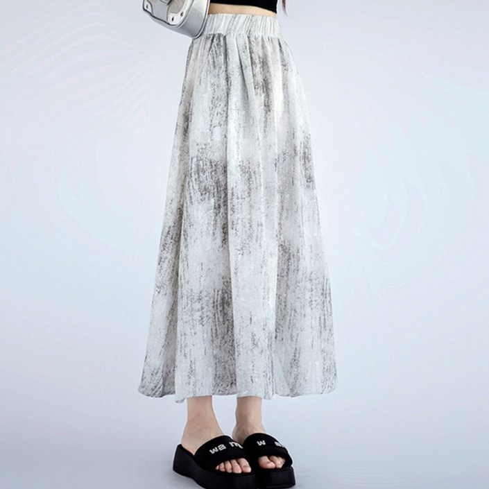 스토리원 여성 나염 밴딩 롱 스커트 치마 WMSSSK015
