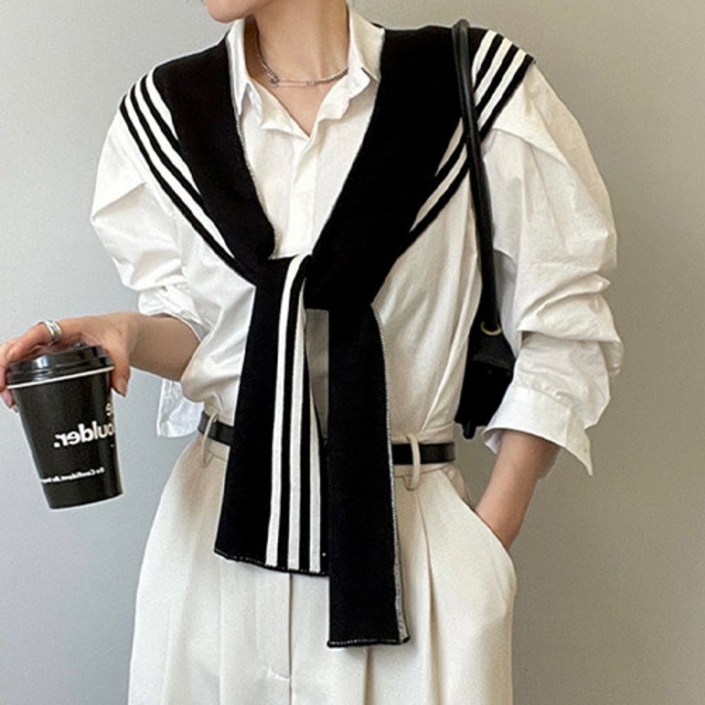 여성 배색 레이어드 어깨 가디건 케이프 니트 숄 F349