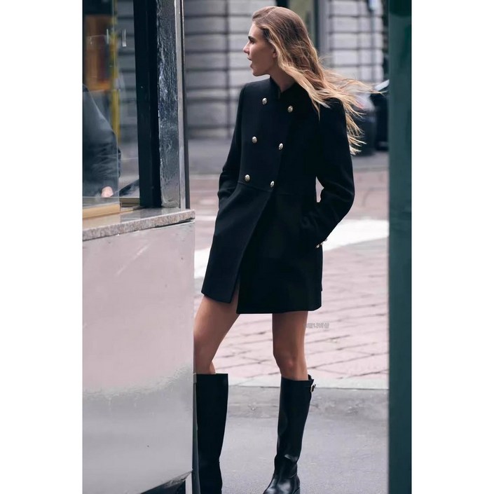 자라 블랙  더블 브레스티드 코트  자켓  zara